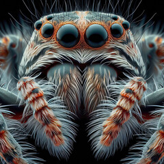 Tarantula spider on a dark background. Close up macro photo, naturalistic concept.