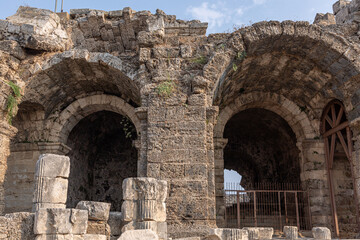 Fototapeta premium Detail from ruins of ancient roman buildings in Antalya