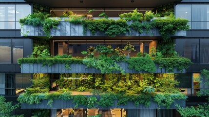 A sustainable office building equipped with green technologies and spaces for recreation