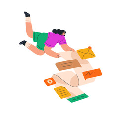 Online communication, internet chat. Creative digital marketing, correspondence, content concept. Send messages, information, letter in messenger. Flat vector illustration isolated on white background