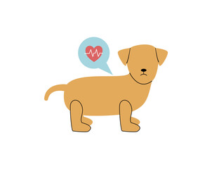 Pet veterinarian icon element. Dog has heart problem. Idea of pet care. Animal medical treatment. Vet and pet vector flat illustration.