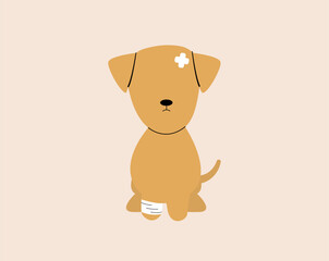 Pet veterinarian icon element. Injured sick dog illustration. Idea of pet care. Animal medical treatment. Vet and pet vector flat illustration.