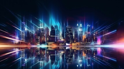 Fototapeta premium Night city streets with abstract neon lights drawing photography, artistic, dramatic, flair.