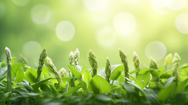 Spring asparagus shoots on a green background close-up, background image with a copy space