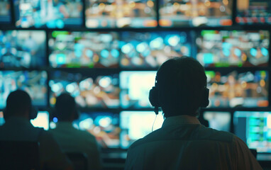 Blur photo - abstract image for the background. Security guards monitor security