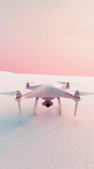 White Drone on Pastel Pink Desert Landscape