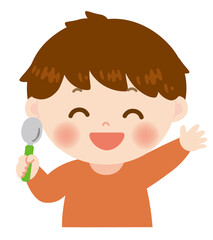 スプーンを持つ男の子のイラスト
