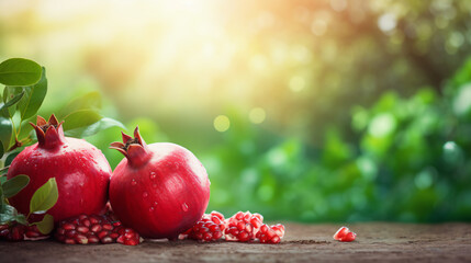 Fresh ripe pomegranate healthy bio fruit food gardening - obrazy, fototapety, plakaty