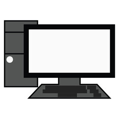 vector illustration of a combination icon design between PC, monitor and keyboard. black and white color.