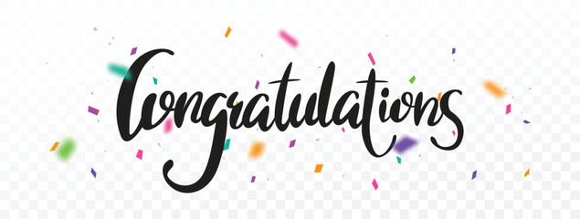 Congratulations banner with colorful confetti , isolated on transparent background - 756218719