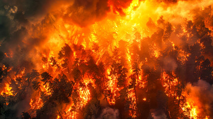 Obraz premium Aerial View of Devastating Wildfire in Forest.