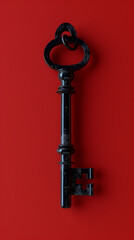 Antique Textured Key on Red Backdrop