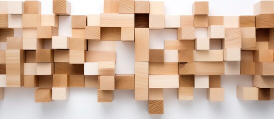 Wooden square strips viewed from above on a white surface