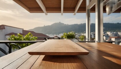 Fototapeta na wymiar Rustic Elegance: Natural Wood Tabletop Mockup for Product Advertising