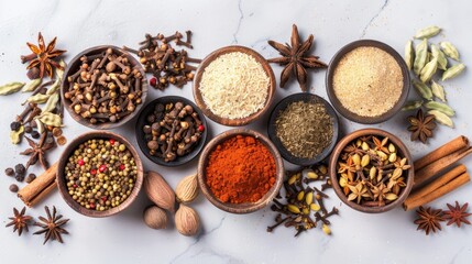 Obraz na płótnie Canvas Variety of Indian chai spices. Top view close-up banner