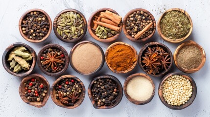 Obraz na płótnie Canvas Variety of Indian chai spices. Top view close-up banner