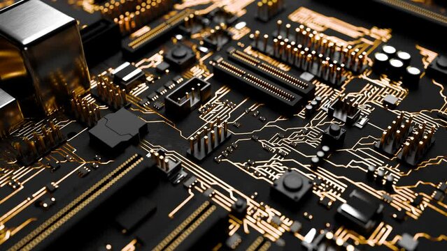 Intricate Black and Gold Circuit Board Close-up