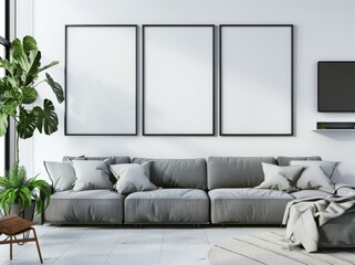 Frame mockup, Inviting Living Room Interior with Modern Furniture