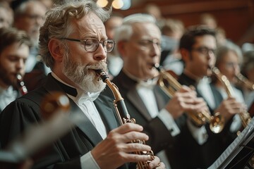 The Mystical Sound of Sacred Music: Church Ensemble Performs at New Priests Initiation Ceremony - obrazy, fototapety, plakaty
