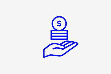 hand holding coins illustration in line style design. Vector illustration.