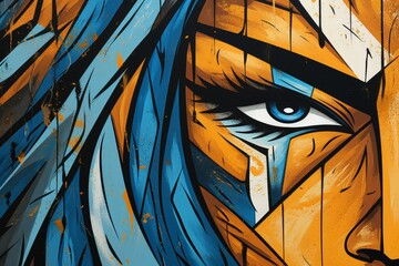 Naklejka na ściany i meble High-quality cyberpunk female portrait on brutal background - impressionist style digital art print