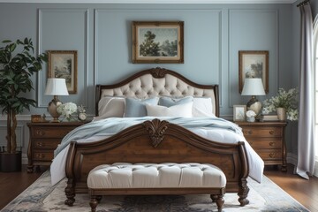 A traditional bedroom design, complete with classic furnishings