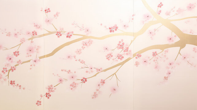 A blooming sakura branch, pink flowers on a light background, a romantic image of spring