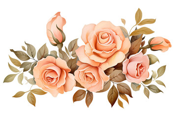 Bouquet of beige roses, buds and leaves. Isolated flower arrangement isolated on a Transparent Background. Generative AI