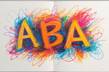 Bright abbreviation ABBA in chaotic crayon drawing style made by scribbles - obrazy, fototapety, plakaty