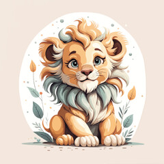Cute cub set on a white and skin background watercolor 