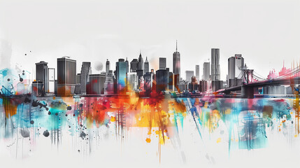 water color painting style of urban cityscape - obrazy, fototapety, plakaty