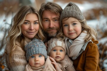 Obraz premium Joyful family enjoying springtime outdoors, immersed in natural beauty