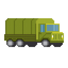 military truck icon. 8-bit sprite. isolated vector illustration. Design for stickers, logo, embroidery, mobile app.