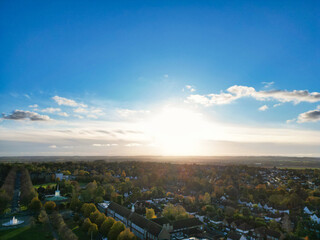 Letchworth Garden City of England Great Britain UK. Aerial View Was Captured with Drone's Camera on Cold Evening and During Sunset time of November 11th, 2023