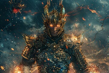 Golden Warrior in Armor A Fantasy Artwork for the Month of December Generative AI