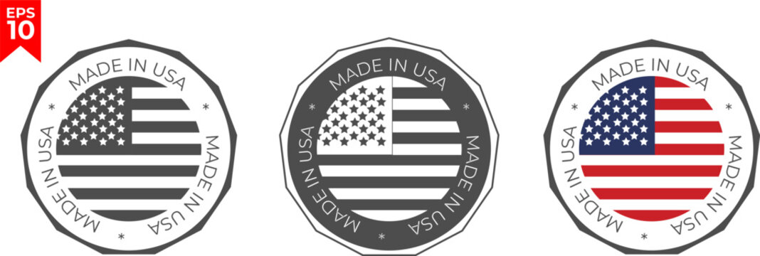 Made in the USA icon. usa logo. American-made badge. Flat design. Set of isolated vector illustrations. 