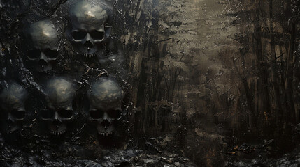 Human Skulls Arranged on a Dark Textured Backdrop With Copy Space
