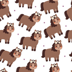 seamless pattern cartoon horse with flower crown. cute animal wallpaper for textile gift wrap paper