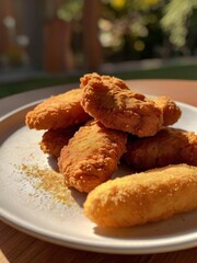 a plate of crispy chicken strips