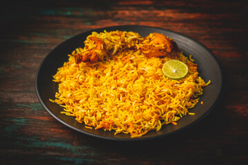 selective focus of one of the most popular food in India Biryani.