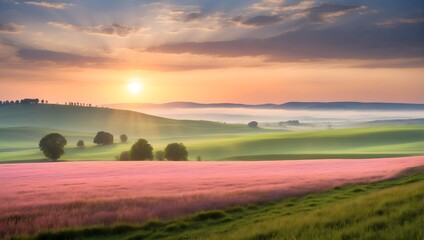 fields in moravian czech republic with beautiful light in the morning - obrazy, fototapety, plakaty