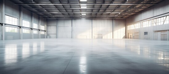 Obraz premium Industrial building with polished concrete floor for manufacturing facility or warehouse product display.