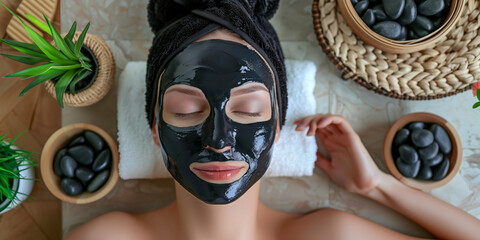 Spa. Relaxing spa treatment with a mud mask on the face of a lovely young woman.