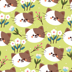 seamless pattern cartoon cat and flower. cute animal wallpaper for textile, gift wrap paper