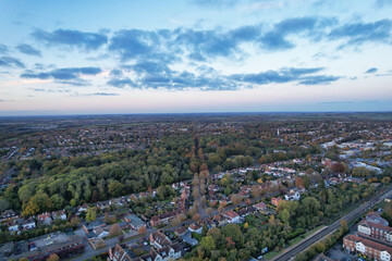 Letchworth Garden City of England Great Britain UK. Aerial View Was Captured with Drone's Camera on Cold Evening and During Sunset time of November 11th, 2023
