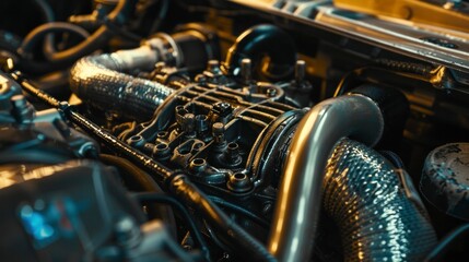 The automotive radiator is a crucial cooling part that prevents overheating by circulating water and steam, making it a necessary spare part. - obrazy, fototapety, plakaty