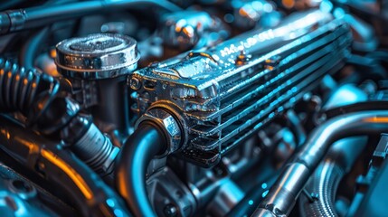The automotive spare part, the radiator, uses water and steam for cooling purposes in a unique and efficient way. - obrazy, fototapety, plakaty