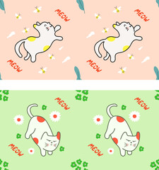 Kawaii Cats vector illustration  Smiling Kitty, cute and round-faced cat
