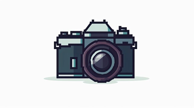 Pixel photo camera. Pixel art, style, flash, shot, lens, film, lens, zenith, frame, model, photo shoot. Generated by AI