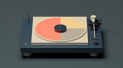 A modern stylized turntable in the style of minimalist geometric precision. Fashionable, stylish, extraordinary, high design vinyl record player